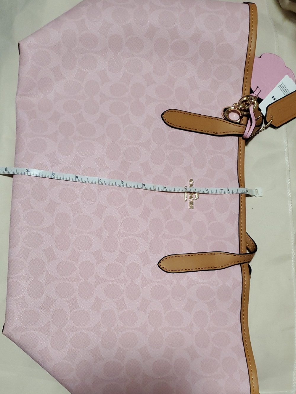 Coach Pink Signature Tote with Tan Trim - Picture 15 of 16